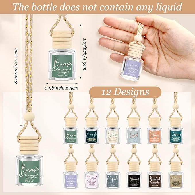 36 Pack Easter Christian Gifts Bulk Empty Hanging Car Diffuser Bottles Religious Essential Oil Air Fresheners Church Ministry Favors Faith Gifts for Women (Cylindrical)