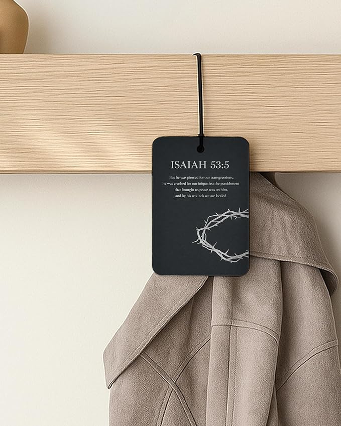 Neutral Christian Car Air Freshener 4 Pcs Coconut Scented, Religious Faith Bible Verse Car Accessories Mirror Decor for Women Men, Christian Hanging Air Freshener for Cars Closet Drawer Books