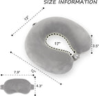 Sexysamba Pure Memory Foam Travel Pillow Set for Adults - Comfortable & Removable Machine Washable Cover, Neck Support Pillow Airplane Travel Kit with Eye Mask for Portable Plane Accessories - Grey