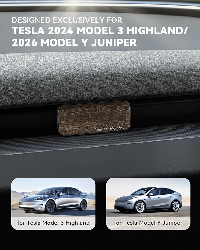 Car Air Freshener Adapter for Tesla Model 3 Highland/Model Y Juniper, Alloy Air Fragrance Diffuser in Vent with 4 Scents Long-Lasting Fragrance Refills(Dark Ash Wood)