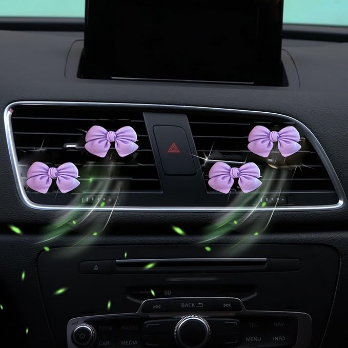 4PCS Bow Car Air Freshener Clips, Cute Girly Bow Car Air Vent Clip, Car Decor Accessories Interior Aesthetic Decorations Charm Stuff for Women Gir (Purple, 1.69in)