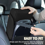 Hovom Car Center Console Cover, 13.39"×7.87"×2.76" Leather Armrest Cover for Cars, Memory Foam Armrest Pillow with Pocket, Cup Holder & Phone Slot, Universal Vehicle Arm Rest Cushion Pad (Black)