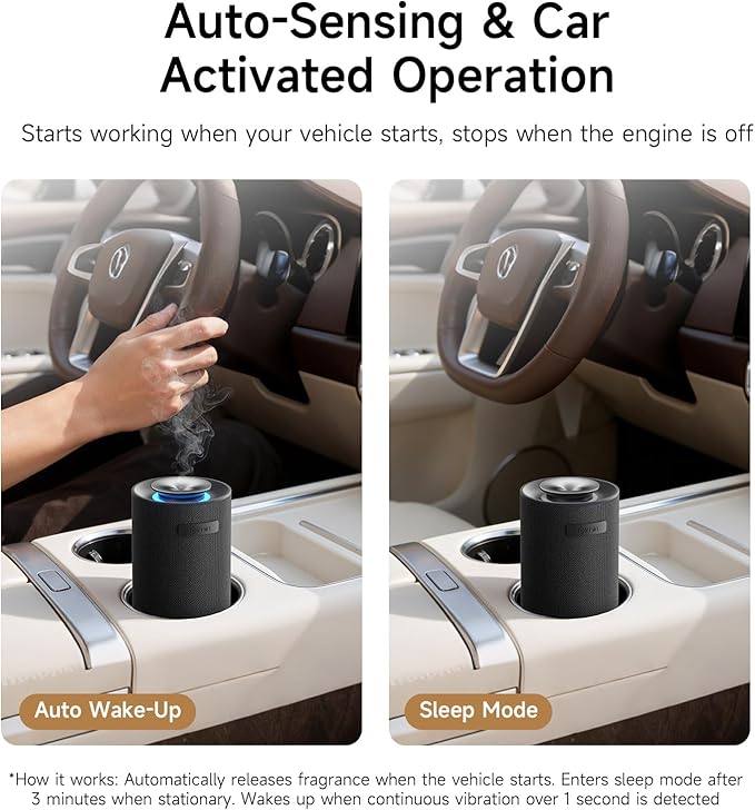 Waterless Car Diffuser & Home Aromatherapy Diffuser with Ignition-Activated Start/Stop | Cordless Portable Car Air Freshener for Essential Oils 5/10/15ml | Adjustable Scent, 2-in-1 Home/Car Mode