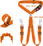 Removable Dog Seat Belt Harness for Car, 3 in 1 Pet Car Seatbelt Leash, Retractable Restraint Secures to Vehicle Headrest & Adjustable Reflective Dog Seatbelt Tether (Orange, Size 2)