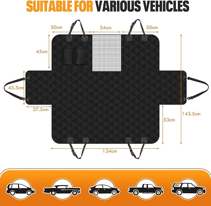Dog Car Seat Cover for Back Seat with Mesh Window, 600D Heavy Duty Waterproof Hammock, Universal Fit for Cars and SUVs (Standard 56.5"x53")