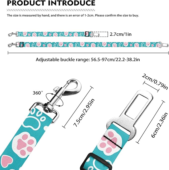 Cute Design 2-Pack Set Adjustable Pet Cat Dog Car Seat Belt, Adjustable Buckle Pet Car Harness Fabric Lanyard from 22 to 38 Inches Seatbelt Leash (Blue Fairy Tale Dog -Two Piece in one Set)