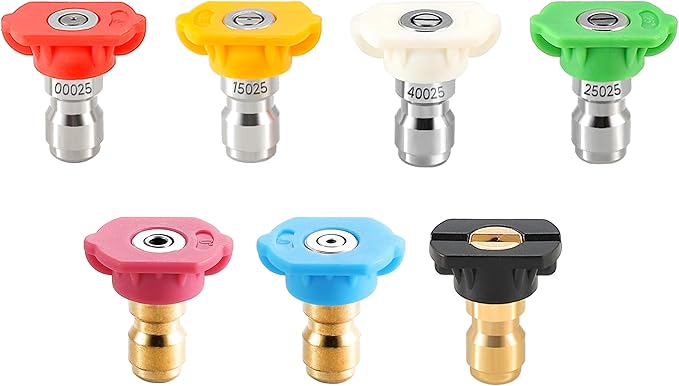 Tool Daily Pressure Washer Tips, Set of 7 Power Washer Nozzle Tips Multiple Degrees, 1/4 Inch Quick Connect, 2.5 GPM