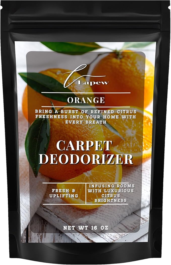 Lapew Orange Carpet Deodorizer Powder - Pet Safe Freshener for Vacuuming | Scented Odor Eliminator for Home | 16 oz