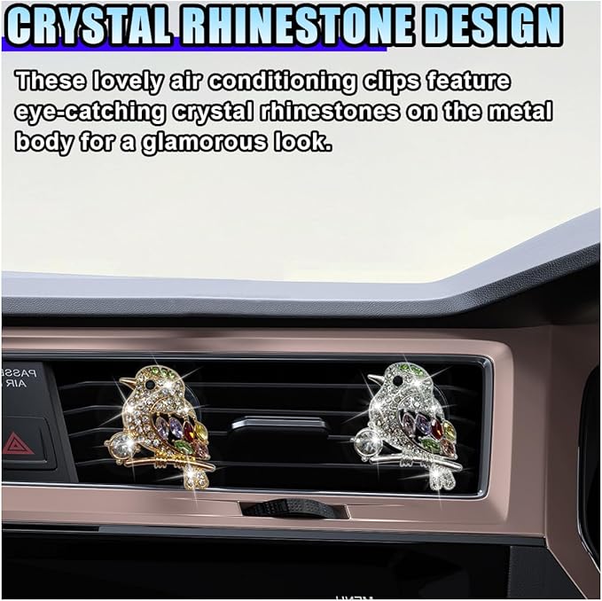 2PCS Bling Bird Car Air Vent Clips, Crystal Rhinestone Auto Air Conditioning Outlet Clip, Cute Car Vent Decorative Clip, Auto Interior Decoration Charm for Women (Bird)
