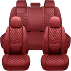 Car Seat Covers Full Set,Universal Fit for Cars,SUVs,Trucks,and Sedans with 5 Seats,Faux Leather Car Seat Cushion Compatible with Airbags,Waterproof Car Seat Protector,Wine Red