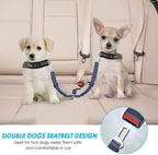 SlowTon Dog Seat Belt, Double Dog Seatbelt Adjustable Vehicle Safety Leash with Elastic Bungee Buffer, Reflective No Tangle Y Shape Two Dog Harness Seat Belt Splitter for Pets Car Trip (Blue, S)