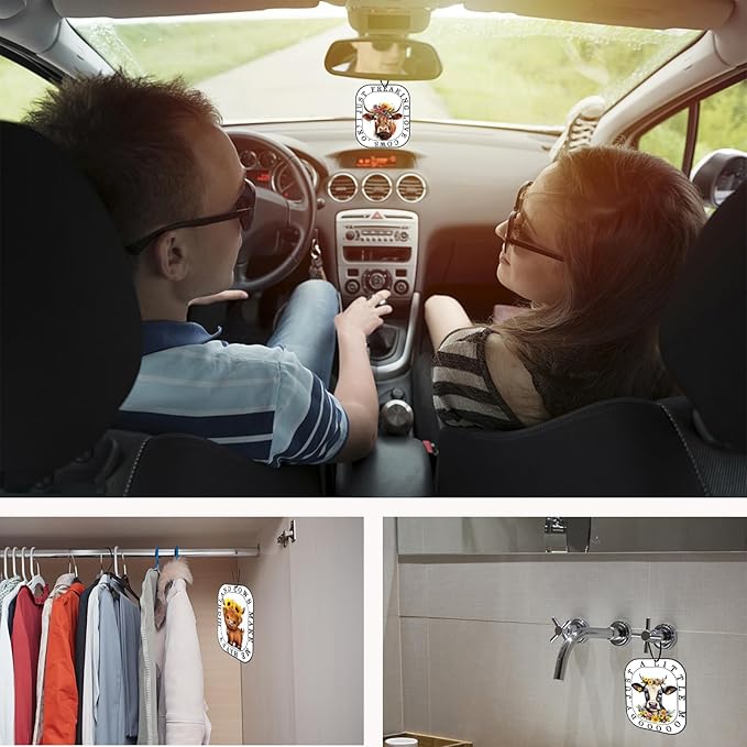 Highland Cow Car Air Fresheners, Cute Cow Print Stuff Hanging Car Accessories Merch Stuffed Animals Decor Gifts 6 Pack for Women Men Home Decorations Party