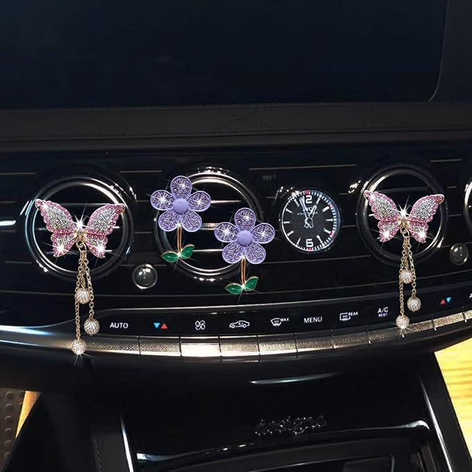 Bling Butterfly Daisy Air Vent Clips, 4 Pcs Butterfly Flower Car Air Fresheners, Cute Car Interior Decor