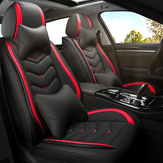 Car Seat Covers for Ford Expedition 2000-2026, Premium Nappa Leather Car Seat Cover, Stylish Sport Seat Covers， Automobile Seat Cover Sets.(Luxury 2 Seats/Black Red)