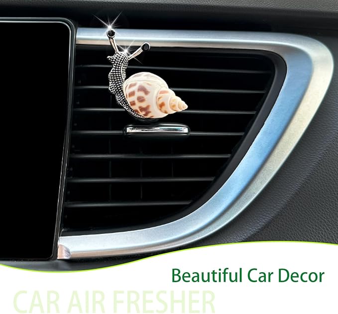 Snail Air Vent Clip Natural Conch Shell Made Car Air Freshener Outlet Clip Cute Animal Car Accessories for Women Refillable Car Diffusers Clips (White Yellow)
