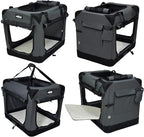 EliteField 4-Door Folding Soft Dog Crate with Curtains, Carrying Bag and Fleece Bed (2 Year Warranty), Indoor & Outdoor Pet Home (30" L x 21" W x 24" H, Gray+4 Door Curtains)