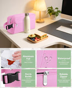 Small Insulated Snack Bag Lunch Bag for Kids Lunch Box for Women/Men, Collapsible [3L/5-Can] Reusable Lunch Bag Cooler Bag for Bottle with Handle Buckle for Work/School/Travel,Pink