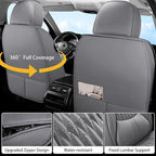 WELLDO Car Seat Covers Full Set, Leather Seat Covers for Car, Waterproof Car Seat Protector with Lumbar Support, Automotive Seat Covers Universal Fit for Most Cars SUV Truck,Gray,w02.