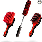 Adam's Wheel & Tire Brush Kit (3-Item) - Includes Wheel Brush, Tire Brush & Barrel Brush for Cleaning Rubber, Plastic, Chrome, Metal, Aluminum, Rim & Spoke Surfaces