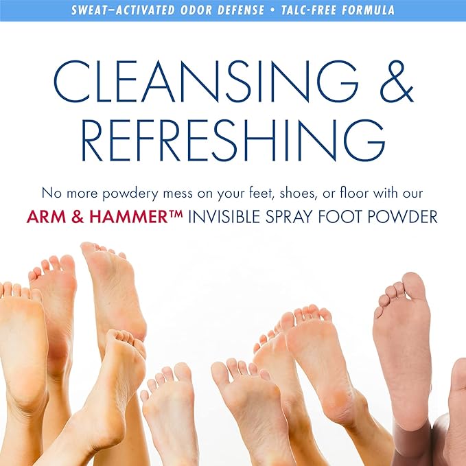 Arm & Hammer Invisible Foot Powder Spray, Clear Talc-Free Sweat Control, Odor Eliminating Foot Spray For Men & Women, 7 Oz (3 Pack)