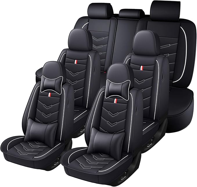 Car Seat Cover 7 Seats for Toyota Highlander 2001-2025, Waterproof Durable Premium Leather Car Seat Protector, Comfortable Anti-Slip Stylish Sport Seat Cover(7 Seats Luxury,Black White)