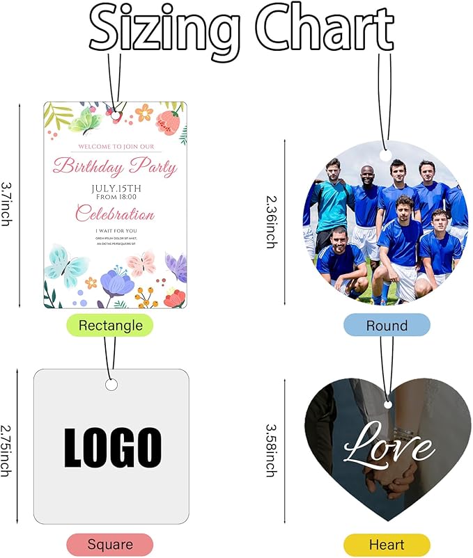 Custom Car Air Fresheners Bulk 10–100 PCS, Personalized Double-Sided with Photo Text Logo, Wholesale Auto Air Freshener for Wedding Party Business Promotion Gifts (Personalized, 10PCS-Heart)