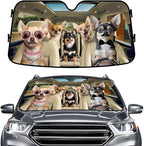 GENANY Chihuahua Dog Family Funny Windshield Sun Shade for Car SUV Truck (55x30 Inches), Sun Shade Windshield, Shades for Front Windows, Sunshade for Car Windshield, Spring Car Decor
