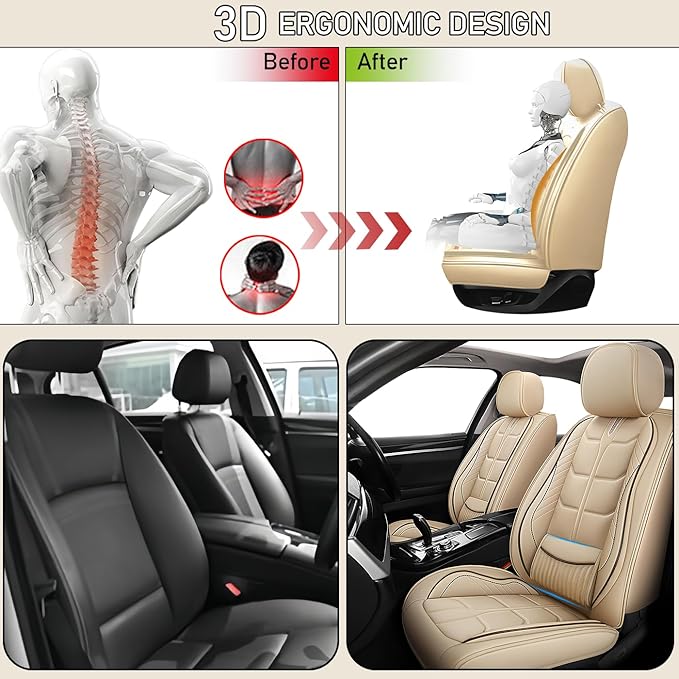 Leather Car Seat Covers Fit for Toyota Prius Prime 2017-2024, 5 Seater Car Seat Cover, Premium Waterproof, Scratch Resistant Car Interior Accessories (Full Set Beige)