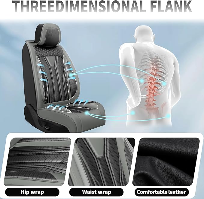 Fit Juke Car Seat Covers Compatible with Nissan Juke 2012-2015 2016 - Premium Leather， Waterproof Breathable， All-Weather Seat Cushion Protecto&Airbag Compatible (2 Front Seat Gray&Black)
