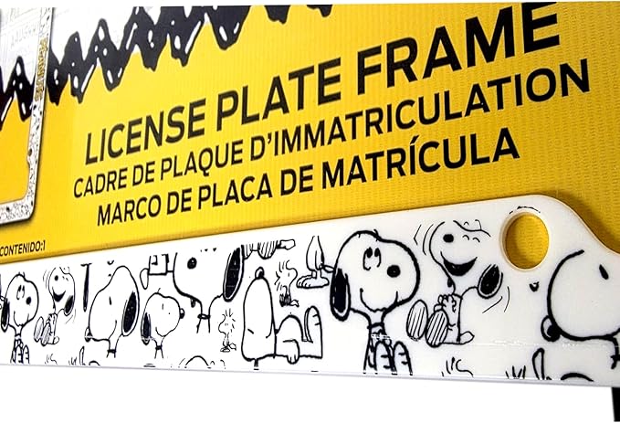 Snoopy Expression License Plate Frame 2 Pack Bundle with Little Tree Air Freshener – Plasticolor Peanuts Snoopy Design, Universal Fit Standard Car Plate Frames, Plastic
