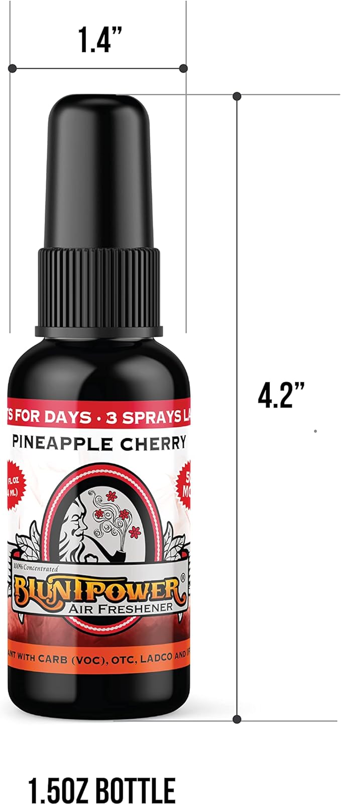 BluntPower (Pineapple Cherry, 1 Pack) Concentrated Air Freshener for Room and Car Spray - Oil-Based Diffuser Spray Bottle - Long-Lasting Bathroom Spray, Car Freshener, & Odor Eliminator Spray