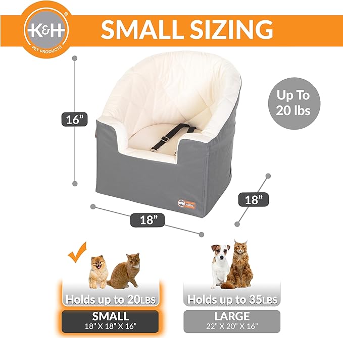 K&H Pet Products Bucket Booster Dog Car Seat, Seat Belt Secured, 2 Safety Leashes, Washable Covers, Sturdy Pet Booster Seats for Cats & Dogs - Small Gray/Cream