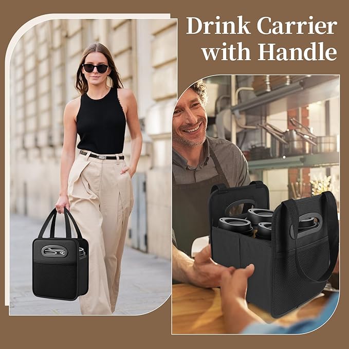 4 Cup Drink Carrier with Handle, Reusable Cup Carriers for Drinks, Portable Foldable Insulated Coffee Cup Drink Holder for Delivery and Caddy