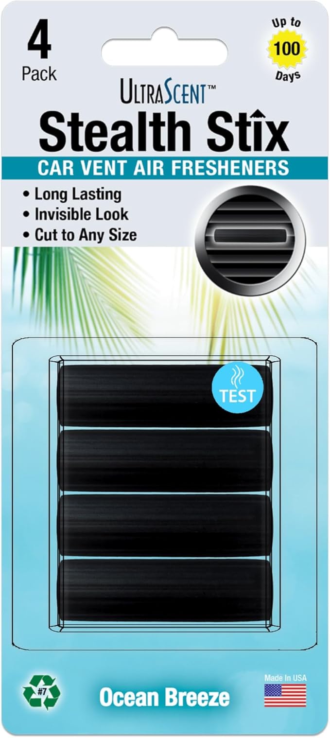 Car Vent Clips Air Freshener Stealth Stix Car Vent Clips that Slip on Vent Blade, 1-Pack/4-Stix (Ocean Breeze)