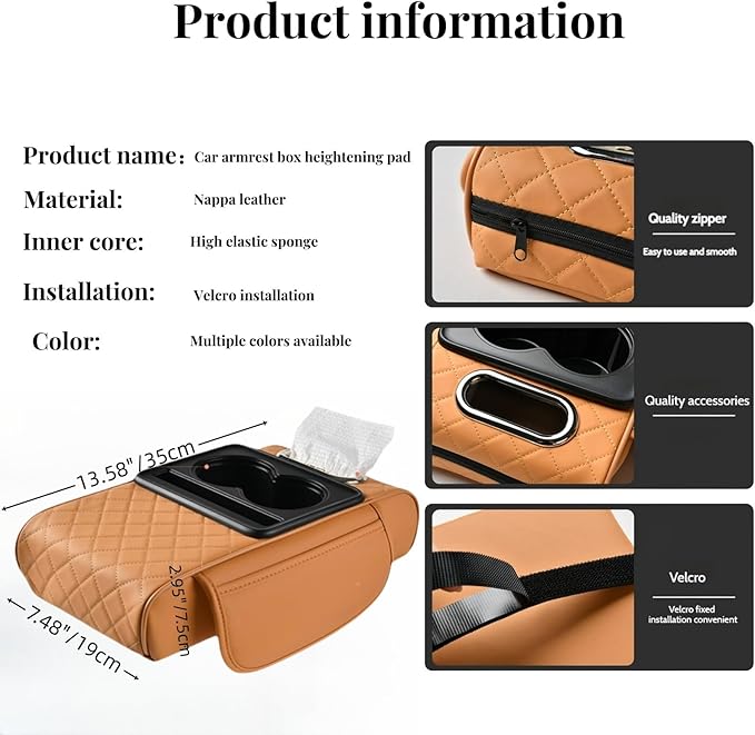 Center Console Cover Booster Multifunctional Center Console Cushion Pad with Cup Holder & Tissue Box & Side Pockets Arm Rest Cover for Car, Embossed, Black-red