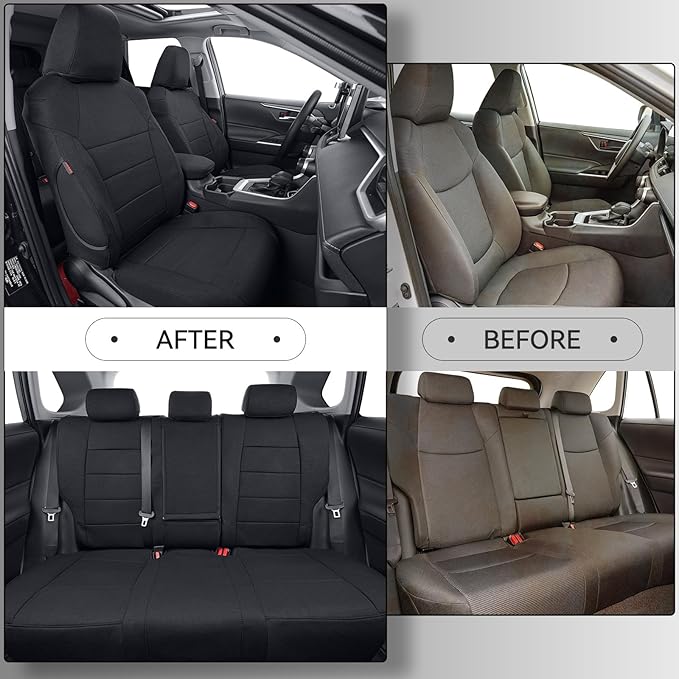 coverdream 2026 Rav4 Seat Covers Custom Fit for 2026 Toyota Rav4 Hybrid (SE,XSE) & PHEV GR Sport SUV,Full Set Polyester Car Seat Protector Black