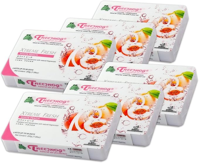 Auto Dynasty TreeFrog Xtreme Fresh Under-The-Car Natural Air Freshener, White Peach Scented, Pack of 6