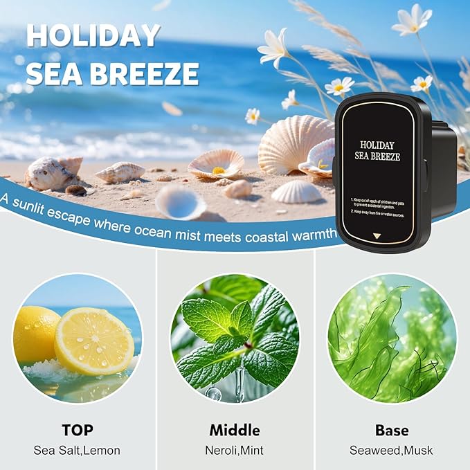 2025 Upgraded Smart Car Air Freshener Diffuser, New Car Smell Air Freshener Long Lasting, Auto On/Off, Adjustable Modes, Car Scent with 8 Ambient Lights, Car Diffusers for Essential Oil-Sea Breeze