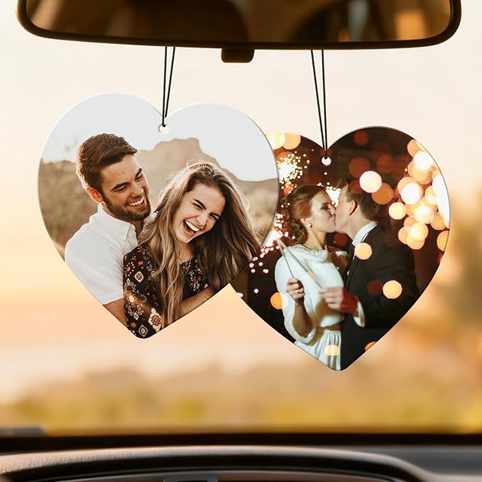 HINFKA Custom Air Fresheners with Picture, Personalized Double Sided Photo Air Freshener, Customized Gifts for Men Women Pet Lovers (Heart)