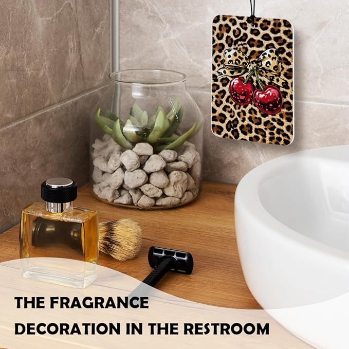 Red Leopard Print Car Air Freshener 4 Pcs, Trendy Funky Y2k Girly Cheetah Print Lips Star Cherry Air Freshener Hanging Decor for Cars Closet Drawer Books Accessories Gifts