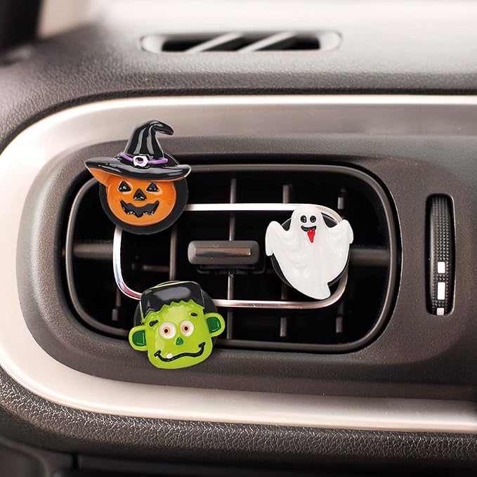 Whaline 5 Pieces Halloween Car Air Vent Clips Cute Pumpkin Ghost Witch Hat Cars Air Freshener Charm Air Conditioning Outlet Clip for Air Vent Decorations Car Accessories Cars Interior Dashboard Decor