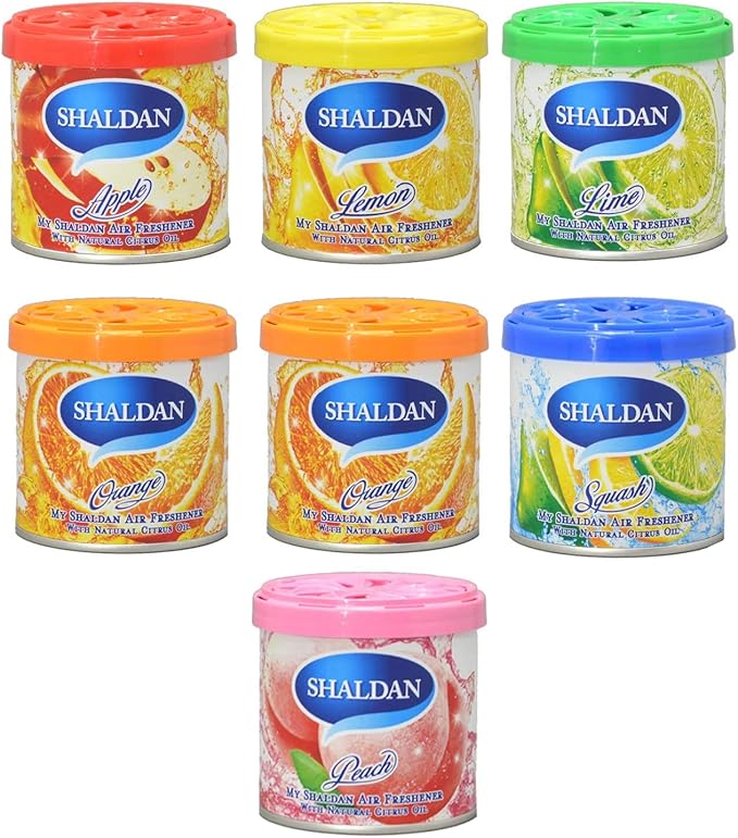 My Shaldan 7 packs Assorted Scent Car Air Freshener (Apple, Lemon, Lime, Peach, Mixed Berry, Orange, Squash Scents)