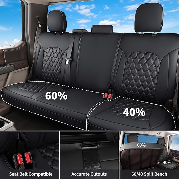 Huidasource Tacoma Seat Covers Full Set, Leather Pickup Truck Seat Cushion Cover Front & Rear Fit for 2016-2023 Double & Crew Cab Toyota Tacoma SR SR5 Limited TRD Sport/Pro/Off Road(Full Set/Black)