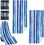 1 Pack Car Towel Seat Covers with Storage Bag, Multifunctional Towel for Gym Outdoor Sport, Picnic, Beach, Pet Dog Travel,Non-Slip Washable Car Seat Protector (Blue White Stripes)