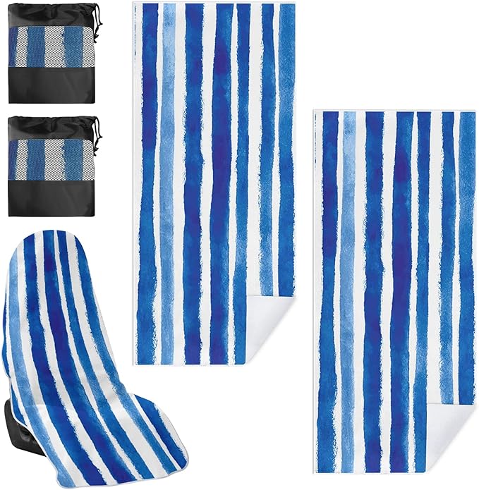 1 Pack Car Towel Seat Covers with Storage Bag, Multifunctional Towel for Gym Outdoor Sport, Picnic, Beach, Pet Dog Travel,Non-Slip Washable Car Seat Protector (Blue White Stripes)