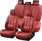 Coverado Car Seat Covers Full Set, Car Seat Protector Waterproof, Nappa Leather Car Seat Cushion, Red Seat Covers for Cars, Front Seats and Back Universal Fit for Most Cars