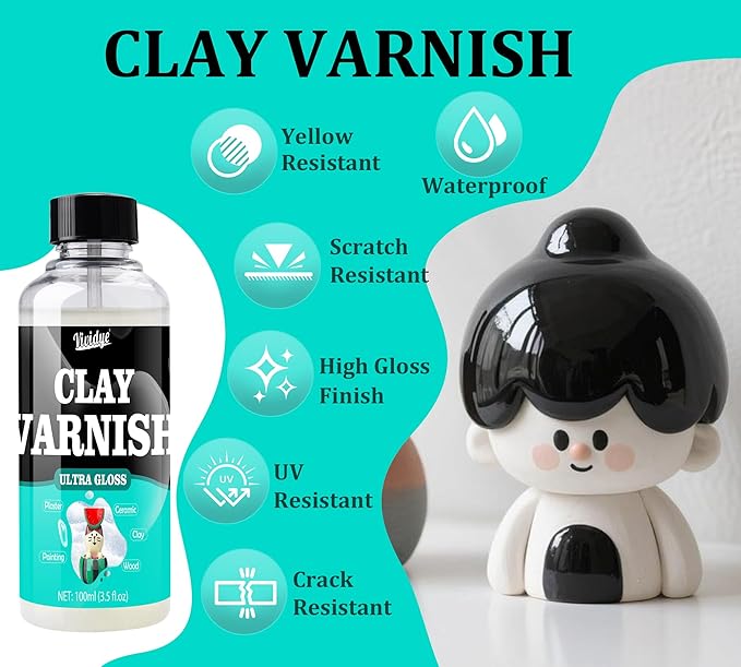 Air Dry Clay Glaze Kit - 2x100ml High Gloss Matte Varnish Sealant, High Luster, Prevent Scratch Resistant, Yellowing, Waterproof - Clay Paint Kit for Pottery, Acrylic Painting, Polymer Clay