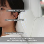 Car Headrest Pillow 100% Memory Foam, Breathable Removable Leather Cover, Premium Seat Support Head Neck Cushion for Driving Travel Home Office, White, 2 Pack