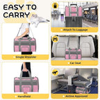 Soft Side Cat Carrier Airline Approved for Puppy Kitten Dog Carriers for Small Medium Cats Under 15lb, Collapsible TSA Approved Travel Pet Carrier, Pink with Grey