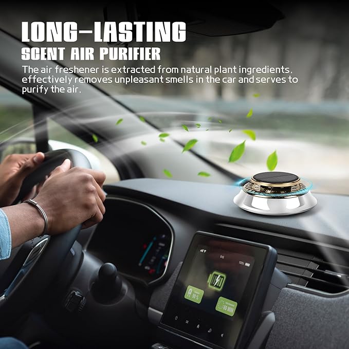 Wuyaoyao Car Air Freshener, Rotating Solar Energy Car Fragrance Diffuser, Long Lasting Automotive Scents Air Freshener Diffuser, Mini Aromatherapy Air Purifier for Most Vehicles(White, Ocean)